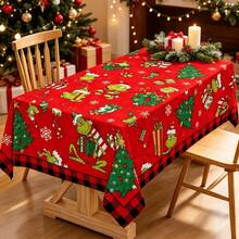 The Grinch 1pc Christmas Tablecloth, Party Dining Table Cloth, Green Monster Christmas Tree Gift Snowflake Pattern, Rectangular Tablecloth Shape, Black And Red Plaid Border, High-Definition Digital Print, Holiday Dust-Proof Decorative Table Mat, Suitable For Winter Christmas Gatherings, Theme Parties, Family Banquets, Holiday Tabletop Decor Scenes - Tablecloth - View 16