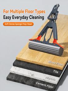 4-Level Automatic Wringing Sponge Mop, High Absorbency PVA Squeegee Mop, Large Mop Head, Thickened Durable Stainless Steel Handle, Suitable For Bathroom, Living Room, Home Floor Cleaning - Multiple Styles and Colors - View 6