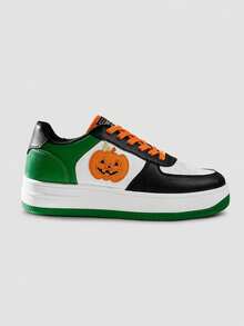 TCVC Women's Gothic Style Thick Sole Sneakers, Bat And Lightning Pattern Black & Neon Pink Lace-Up Halloween Skateboard Shoes - Green - View 7