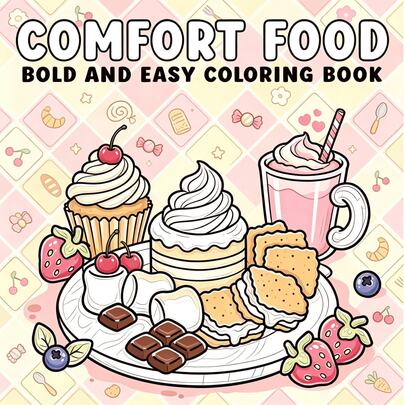 1pc 200mm*200mm 7.87in*7.87in Adult Coloring Book, Soft Pale Yellow And Pale Pink Diamond Grid Background, Dessert Line Art, Further Enhancing The "Cozy Kitchen" Atmosphere, Relaxing Food-Themed Coloring Activity, Food Illustration Coloring Book