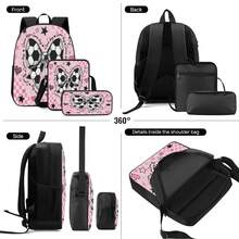 Pink & White Football Bow 2D Print 3 Pieces Backpack Set, Large Capacity Backpack With Crossbody Bag And Pencil Case, Side Elastic Mesh Pocket For Water Bottle, Wide Breathable Adjustable Shoulder Straps, Sweet & Cool Sporty Style For Daily Commute, Travel And Casual Storage - Printed Bag - View 10