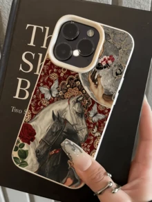 1件 白色雙玫瑰圖案個性化極簡全包覆 TPU 防震手機殼，適用於 Apple 18 17 16 15 14 13 12 11 Pro Max 保護殼 Air，兼容三星系列 - 彩色 - 查看 2