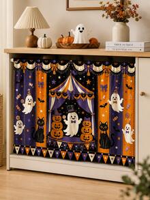 1pc-Halloween Multipurpose Decorative Curtain, Ghost Black Cat Pumpkin Carnival Candy Print, Home Storage Cover & Holiday Decor - Multicolor - View 4