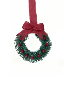 2pcs/1pc Christmas Wreath With Ribbon, 26cm/10.24in, Suitable For Kitchen Cabinets, Windows, Walls, Front Door Decoration, Small Christmas Wreath - Compact Indoor Use Christmas Wreath, Fireplace, Windows, Farmhouse Indoor Home Decor - Multicolor - View 8