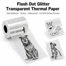 Flash Dot Glitter Transparent Mini Printer Thermal Sticker Paper Self-Adhesive 53 X 28mm, Thermal Printer Paper, Compatible With Most Mini Pocket Receipt Printers For Notes Journal Photo Study - View 2