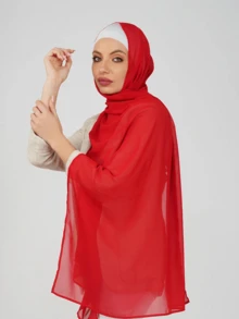 1pc Solid Color Basic Headscarf, Middle Eastern Style, Made Of Breathable Chiffon Fabric, Lightweight And Comfortable, Suitable For Long-Term Wear, Suitable For All Seasons - Red - View 3
