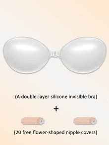 1pc Transparent Silicone Adhesive Bra, (Includes 20pcs Flower-Shaped Nipple Covers) Transparent Silicone Surface, Secure Front Connection, Fully Showcases Shoulder And Chest Lines, Suitable For Wedding Guest Outfits, Garden Party Events And Studio Photography. - Multi-color - View 9
