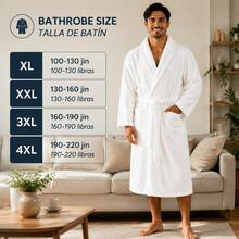 1pc Men's Solid Color Bathrobe, High-End Comfortable Breathable Soft Plush Absorbent Quick-Dry, Long Home Wear, Sleepwear, Bathrobe, Morning Robe, Suitable For Home/Spa/Hotel/Leisure, All Seasons, Bathroom Decor - White - View 9