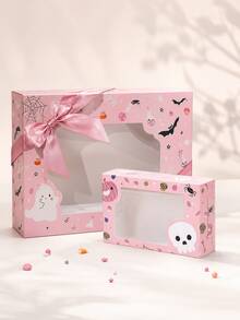 6pcs Pink Halloween Window Stickers Gift Box, Pumpkin Packaging Box, Home & Party Decoration Set, Holiday Commemorative Gift; Girly Aesthetic Decor, Suitable For Halloween Home Decor, Theme Party, Holiday Gifting And Best Friend Surprise Gift - Halloween Pink Gift Box - View 1