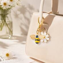 10pcs Alloy Bee & Daisy Bag Charm Keychain Set, Enamel Insect & Flower Pendant, Backpack & Key Decoration, Christmas Gift - White - View 5