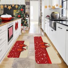 1/2/3pcs Christmas Theme Kitchen Rugs, Flannel Kitchen Mats, Soft Comfortable Absorbent Non-Slip Machine Washable With Non-Slip Backing, Suitable For Multiple Scenes: Entryway, Living Room, Bedroom, Kitchen, Dining Room, Bathroom, Laundry Room, Hallway, Christmas Holiday Home Decor Floor Mat - Multicolor - View 2