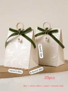 20pcs/40pcs Wedding Forest Velvet Ribbon Small Gift Box, Holiday Party Birthday Floral Small Tote Box + Small Pearl Pendant - Multi-color - View 8