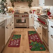 1/2/3pcs Christmas Theme Kitchen Rug, Flannel Kitchen Mat, Soft Comfortable Absorbent Non-Slip Machine Washable With Backing, Suitable For Multiple Scenes: Entryway, Living Room, Bedroom, Kitchen, Dining Room, Bathroom, Laundry Room, Hallway, Christmas Holiday Home Decor - Multicolor - View 5