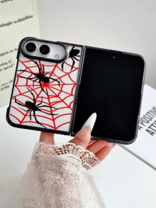 1pc Fashion Cute Simple Plated PC Material Spider Spider Web Element Folding Phone Case, Can Protect And Prevent Falling: SamsungGalaxy Z Fold 8/IPhoneDuo - Clear - View 4