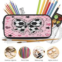 Pink & White Football Bow 2D Print 3 Pieces Backpack Set, Large Capacity Backpack With Crossbody Bag And Pencil Case, Side Elastic Mesh Pocket For Water Bottle, Wide Breathable Adjustable Shoulder Straps, Sweet & Cool Sporty Style For Daily Commute, Travel And Casual Storage - Printed Bag - View 3