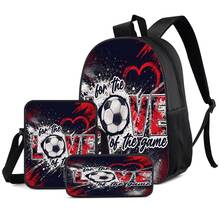 Football Theme 2D Print 3 Pieces Backpack Set, Large Capacity Backpack With Crossbody Bag And Pencil Case, Side Elastic Mesh Pocket For Water Bottle, Wide Breathable Adjustable Shoulder Straps, Sports Style Daily Commute Travel Casual Storage Bag - Printed Bag - View 2
