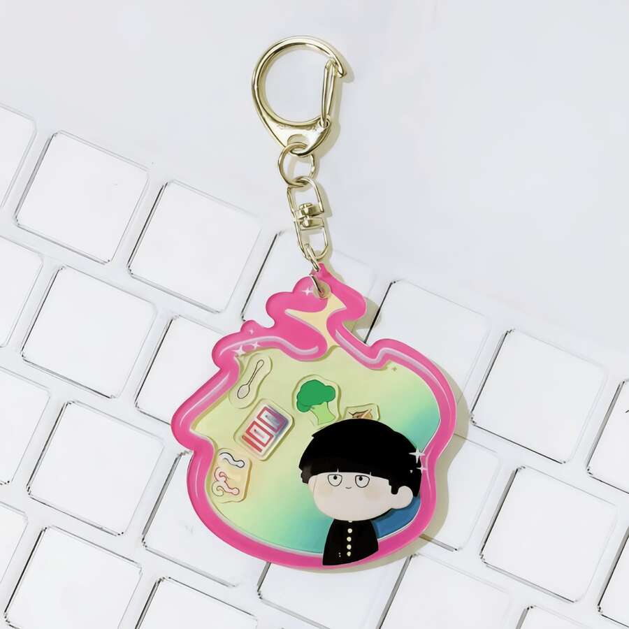1 st "Mob Psycho 100" tecknad dimple-skakande nyckelring, akrylskakande hängsmycke, lämplig för ryggsäck - Multifärgad - Visa 1