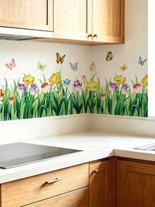 1pc Fresh Natural Grassland Butterfly Wall Sticker, Self-Adhesive Removable PVC, Baseboard Decorative Sticker, Watercolor / Illustration Dual Styles Optional, Bedroom Living Room Wall Beautification Tool, Baseboard, Wall Corner, Wall Blank Space Decoration. - Wall Stickers - View 8