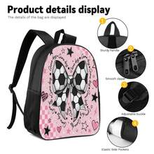 Pink & White Football Bow 2D Print 3 Pieces Backpack Set, Large Capacity Backpack With Crossbody Bag And Pencil Case, Side Elastic Mesh Pocket For Water Bottle, Wide Breathable Adjustable Shoulder Straps, Sweet & Cool Sporty Style For Daily Commute, Travel And Casual Storage - Printed Bag - View 5