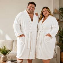 1pc Men's Solid Color Bathrobe, High-End Comfortable Breathable Soft Plush Absorbent Quick-Dry, Long Home Wear, Sleepwear, Bathrobe, Morning Robe, Suitable For Home/Spa/Hotel/Leisure, All Seasons, Bathroom Decor - White - View 8