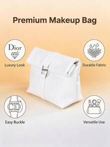 Dior Minimalist Premium White Fold-Over PU Cosmetic Bag With Metal Buckle, Large Capacity Makeup Organizer - White Foldable Bag - View 4