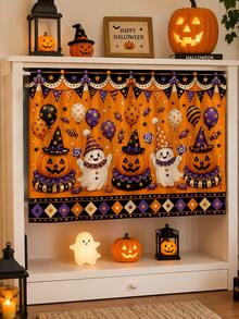 1pc-Halloween Multipurpose Decorative Curtain, Pumpkin Ghost Balloon Candy Party Print, Home Storage Cover & Holiday Decor - Multicolor - View 3