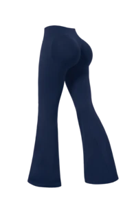 NcmRyu Celana Panjang Wanita 1 Potong Warna Blok dengan Lipatan Pinggang Tinggi untuk Lari, Gym, dan Yoga dengan Potongan Kaki Melebar - Navy Blue - View 10