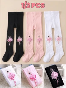 1/2pcs Girls Ballet Pattern Tights, Comfortable Breathable Soft Non-Slip, Suitable For Dancing And Daily Wear - Multicolor - View 1