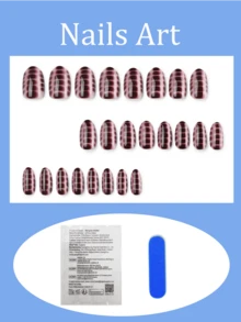 24片短橢圓形穿戴式假指甲，粉色漸層鱷魚皮與蛇紋亮面全覆蓋美甲貼，適合女性與女孩，日常穿戴、派對、約會，秋冬適用 - 彩色 - 查看 2