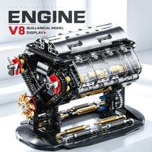 V8 Engine Building Block Set, V8 Mechanical Model Assembly Toy, Black & Silver Tech Style Car Engine Structure Design, With Transparent Cylinder, Piston And Exhaust Details, DIY Engineering Model, Desktop Decoration, Collectible Display Gift - Multicolor - View 9
