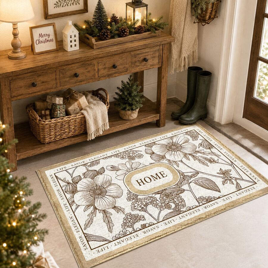 1pc, HOME Floral Vintage Pattern Printed Faux Cashmere Kitchen Mat, Absorbent Kitchen Floor Mat, Kitchen Carpet, Long Runner Mat, Sink Front Mat, Suitable For Kitchen, Bathroom, Entryway, Hallway, Laundry Room And Home Decor - Multicolor - View 1