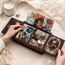 1pc Vintage Dual-Compartment Wooden Tarot Card Box, Wooden Card Storage Box. Perfect For Storing Cards And Memorabilia, An Ideal Gift For Halloween, Christmas And Thanksgiving - 1PC - View 3