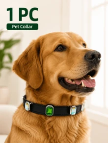 1pc Leather Pet Collar, Luxury Emerald & AB Rhinestone Cat Dog Collar, Adjustable Buckle Shiny Neck Collar, Suitable For Small And Medium Pets Party Photo Decoration - Multicolor - View 3