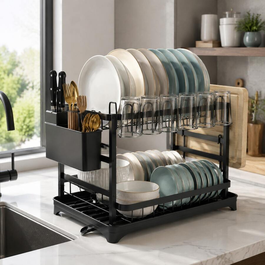 2 Tier Dish Drying Rack,Kitchen Counter Organizer,Dish Rack, Home Decor,Kitchen Essentials