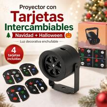 Proyector LED de Luces Navideñas y Halloween con 4 Tarjetas Intercambiables, Luz Decorativa de Proyección Multicolor hasta 10m con Ángulo Ajustable para Interiores, Sala, Fiestas y Fachadas, Conector Eléctrico Enchufable con Base Estable - Tipo de Enchufe A USA (110-127V) - Ver 1