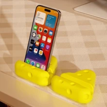 2/1pc Cute Cheese-Shaped Desktop Phone Stand, Fun Realistic Cheese Block Phone Holder, Compact Stable Slouchy Bracket For Watching Videos And Movies, Desktop Decoration Ornament, Creative Desktop Accessory Compatible With Most Phone Models - Big Cheese - View 4