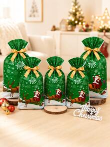 20Pcs Christmas Drawstring Gift Bags, Santa Claus Reindeer Printed Treat Bags With Gold Ribbon, Large & Medium Christmas Candy Bags For Xmas Party Favors Gift Packaging - Christmas Sleigh - View 9