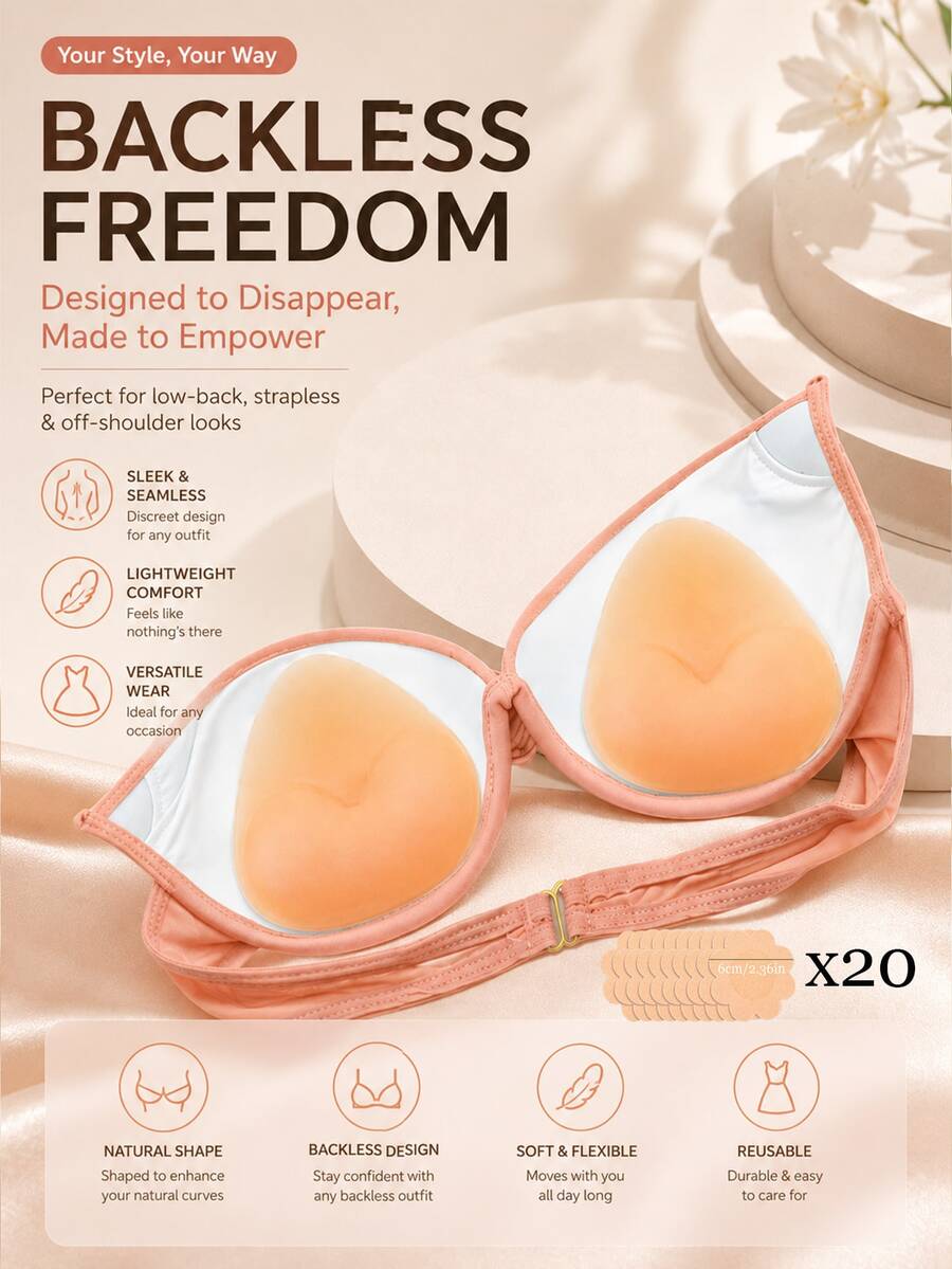 1 Set Silicone Swimsuit Inserts, Apricot Heart-Shaped Push-Up Pads, Removable Padding For Triangle Bikini And Swimsuit Tops, Women's Beach Swimwear Value Set, Includes 20 Flower-Shaped Nipple Covers - Thick style - View 1