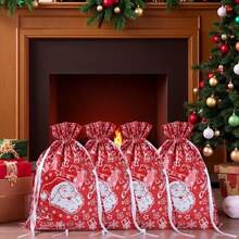 2/4/6pcs Extra Large Christmas Drawstring Gift Bags, Durable Plastic Bags With Santa Claus Pattern, Holiday Party Gift And Candy Storage Bags - View 9