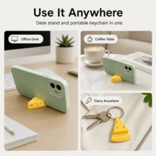 2/1pc INS Style Mini Cheese Phone Stand, Yellow & White Color Options, Compact & Portable Keychain Pendant, Lightweight Space-Saving Design, Hands-Free Desktop Phone Holder For Watching Videos And Short Clips, Creative Phone Base For Travel And Home Use - Little Cheese - View 12