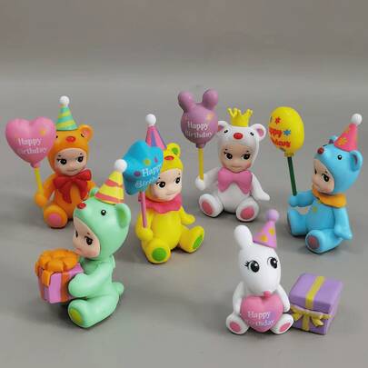 Mattel Birthday Bear Plush Doll, Cute Mini Figurine, Sonny Angel Style, Happy Birthday Doll, Collectible Small Statue, Cake Topper Decoration, Desktop Ornament, Party Decor, Girl Birthday Gift, Cute Bear Doll, Mini Collectible Doll, Multiple Styles And Colors, Random Style And Color