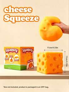 1pc Large Square Cheese Squishy Toy, Super Soft Stretchable Slow Rebound 4-Inch Cute Cartoon Cheese Block, Stress Relief Squeeze Toy, Anxiety Relief, Desk Decor Gift For Teens, Adults And Girls - Multicolor - View 12