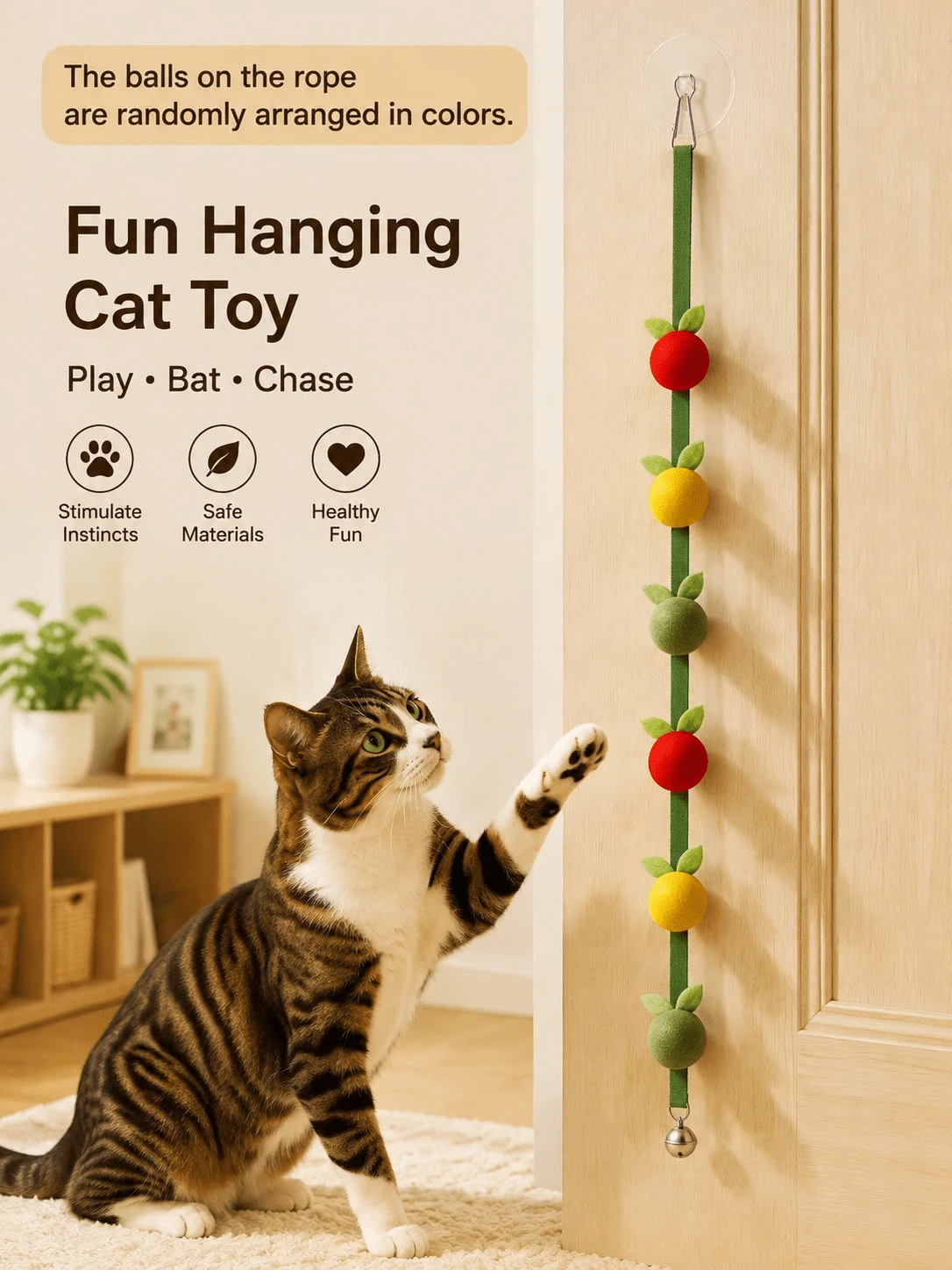 1pc/3pcs Persimmon And Tomato Shaped Straw Cat Teaser Toy, Suitable For All Cat Breeds, Interactive Toy With Bell, Relieves Boredom, Suitable For All Sizes Of Kittens And Adult Cats