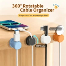 3pcs 360° Rotatable Cable Organizer Clips, Self-Adhesive With Built-In Spring Wire Holder, Residue-Free Acrylic Material, Suitable For 0-7mm Charging Cables, Earphone Cables And Mouse Cables, Perfect For Car And Office Supplies, Home Office Desk, Phone, Car Wall, Desktop, Bedside Table Adhesive Cable Management Storage Box - Sets - View 4