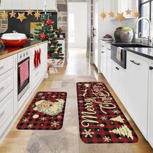 1/2/3pcs Christmas Theme Kitchen Rug, Flannel Kitchen Mat, Comfortable Soft Absorbent Non-Slip Machine Washable With Anti-Slip Backing, Multi-Functional Home Mat For Doorway, Living Room, Bedroom, Kitchen, Dining Room, Bathroom, Laundry Room, Patio, Entryway, Christmas Holiday Decor - Multicolor - View 2
