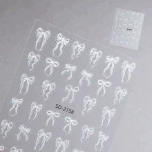 2件裝可愛白色蝴蝶結緞帶設計 薄型彈性3D美甲貼紙 自黏式浪漫婚禮蝴蝶結美甲貼花 DIY美甲裝飾 可貼於指甲 - 白色 - 查看 3
