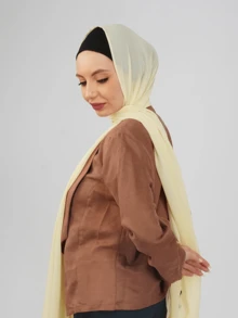 1pc Solid Color Basic Headscarf, Middle Eastern Style, Made Of Breathable Chiffon Fabric, Lightweight And Comfortable, Suitable For Long-Term Wear, Suitable For All Seasons - Lemon Yellow - View 4