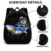 Boys' Astronaut Riding Space Shark Print 3 PiecesBackpack Set, Includes Matching Lunch Bag And Pencil Case, Black Zipper Design, With Adjustable Shoulder Straps, Top Handle And Side Mesh Pockets, Suitable For School, Travel And Daily Use - ASTRONAUT-8 - View 5