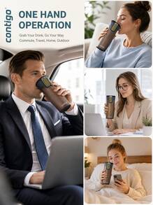 Automatic Sealing Leak-Proof Vacuum Insulated Coffee Travel Mug, Stainless Steel Portable Thermos Cup, Easy-To-Clean Lid Water Cup, Suitable For Driving, Office, Daily Commute - Gold - View 3