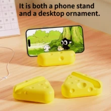 2/1pc Cute Cheese-Shaped Desktop Phone Stand, Fun Realistic Cheese Block Phone Holder, Compact Stable Slouchy Bracket For Watching Videos And Movies, Desktop Decoration Ornament, Creative Desktop Accessory Compatible With Most Phone Models - Big Cheese - View 5